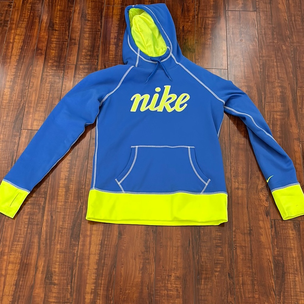 Nike Blue Hoodie with Neon Yellow Accents